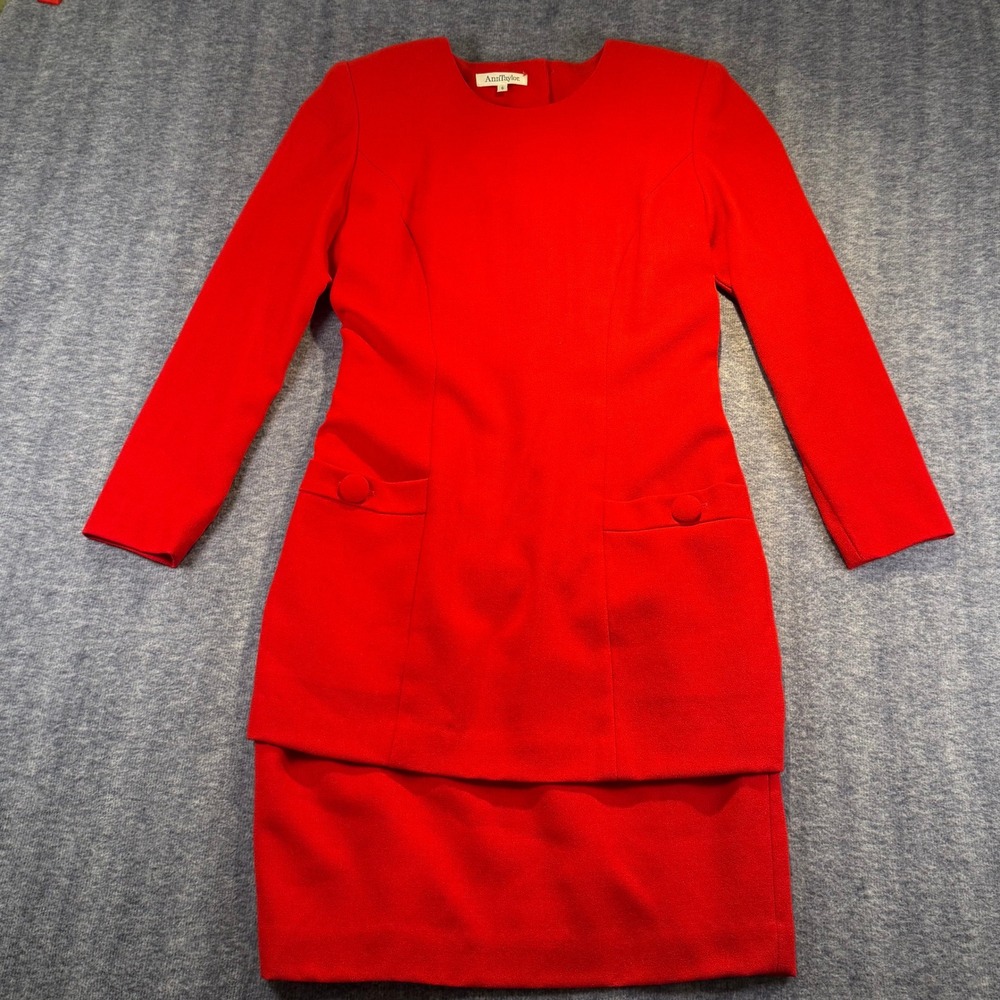 Vintage Ann Taylor 100% Wool Red Back Button Layered Skirt Dress Size 6